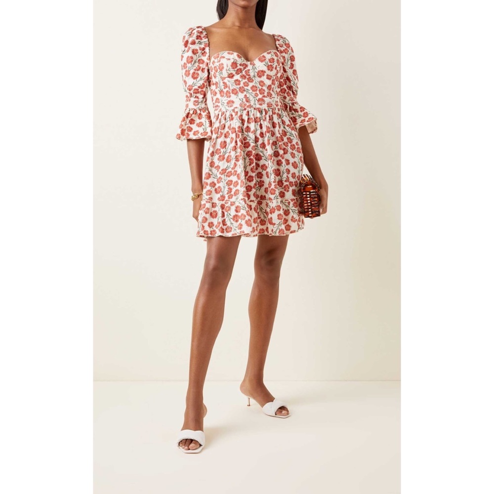 Agua by Agua Bendita Cedro Sweetheart-Neck Bermelo-Print Linen Mini Dress